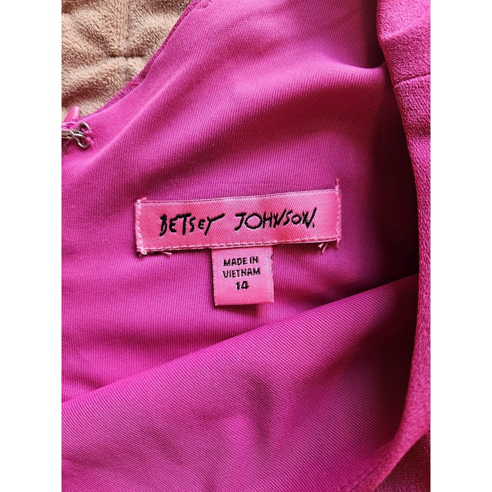 NWT Betsey Johnson Hot Pink Scuba Crepe Lined Midi Dress Back Zip Ruffled Hem 14 - Picture 10 of 12